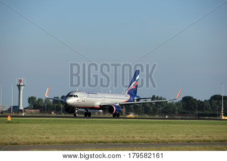Amsterdam the Netherlands - August 18th 2016: VP-BLR Aeroflot - Russian Airlines Airbus A320-214 taking off from Polderbaan Runway Amsterdam Airport Schiphol