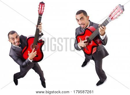 Businessman quitar player isolated on white