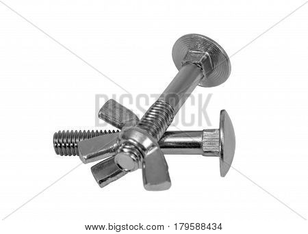 Furniture screw and nuts isolated on white background