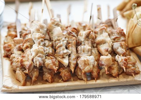 Barbecue skewers with meat grill chicken shish kebab