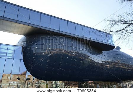GRAZ, AUSTRIA - MARCH 20, 2017: The art museum Kunsthaus designed by Peter Cook and Colin Fournier in Graz the capital of federal state of Styria Austria.