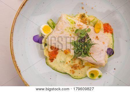 A sturgeon with pelmeni from a smoked sterlet