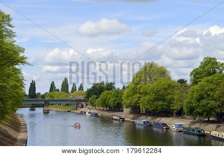 Boats on the river Ouse in the City of York