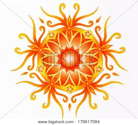 color ornamental mandala on white paper background. Sacral Chakra