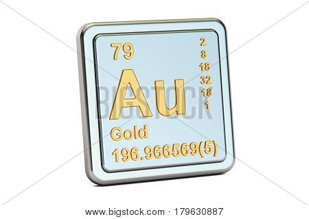 Gold aurum Au chemical element sign. 3D rendering isolated on white background