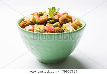 Soya chunks 65 or soya chunk fry is a healthy snack, easy to cook, protein rich, vegetarian dish ideal for starters. popular indian food. selective focus