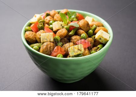 Soya chunks 65 or soya chunk fry is a healthy snack, easy to cook, protein rich, vegetarian dish ideal for starters. popular indian food. selective focus