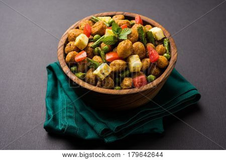 Soya chunks 65 or soya chunk fry is a healthy snack, easy to cook, protein rich, vegetarian dish ideal for starters. popular indian food. selective focus