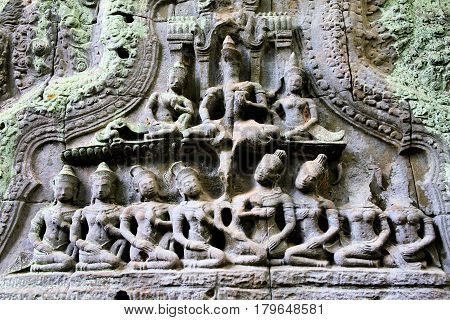 Stone Carving In Terrace Of The Elephants, Angkor Thom, Siemreap