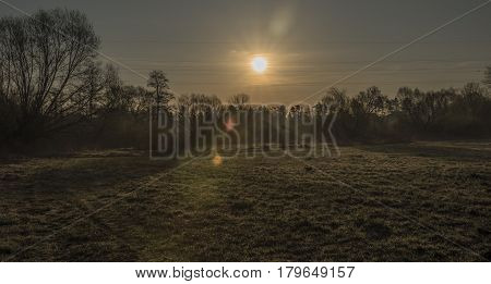 Sunrise near Bakov nad Jizerou town in sunny morning