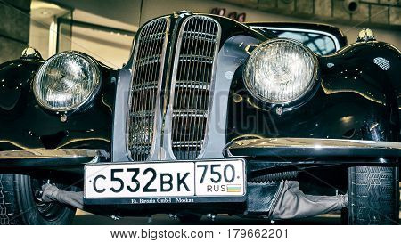 Moscow, Russia - April 02, 2017:  Front Headlights And Grille Of A Bmw-327/28 Coupe, Germany 1939, C