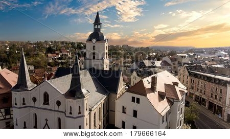 Church Martin Meerane in Germany aerial view historical