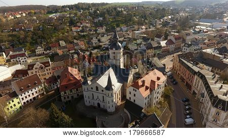 Church Martin Meerane in Germany aerial view historical