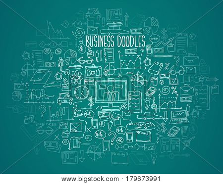 Hand draw doodle elements bank business finance analytics earnings.