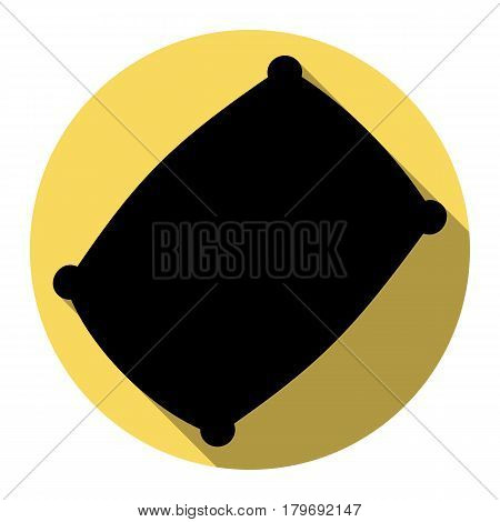 Pillow sign illustration. Vector. Flat black icon with flat shadow on royal yellow circle with white background. Isolated.