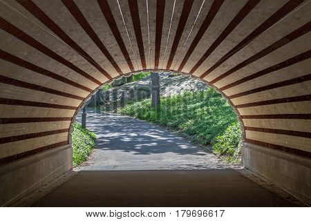 New York USA- May 21 2014. Arch and tunnel in Central park in New York City.