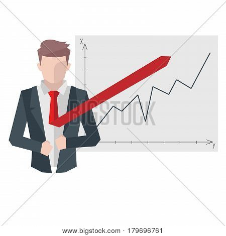 Successful businessman, business situations concept. Working in office, desire to succeed, teamwork and management. Flat vector cartoon illustration isolated on white background