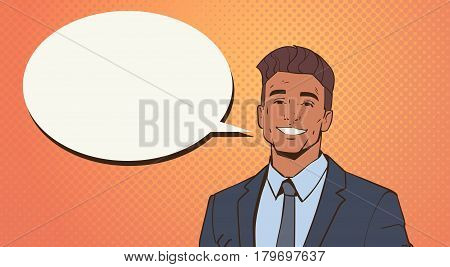 African American Business Man With Chat Bubble Pop Art Colorful Retro Style Vector Illustration