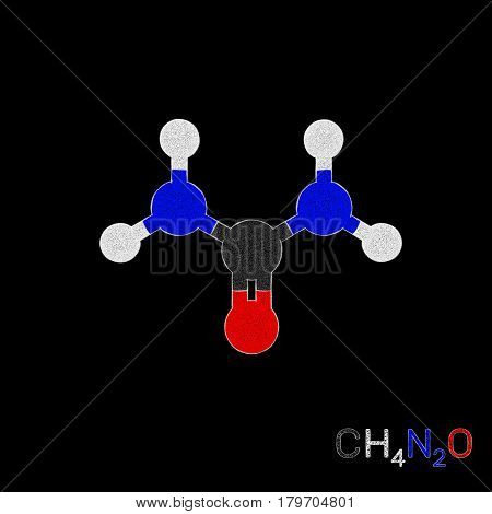 Urea model molecule. Isolated on black background. Sketch illustration.