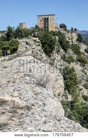 Castle of Llorda located in the municipality of Isona and Conca Della in the Catalan region of Pallars Jussa. Catalonia Spain.