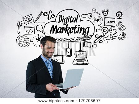 Digital composite of Businessman with digital marketing drawings graphics