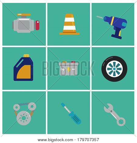 Trendy flat Mechanic icons. Set of machinist icons. Motorman elements for info graphic. Vector illustration