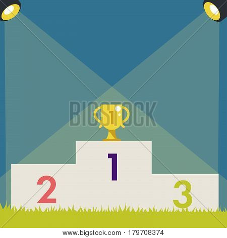 Pedestal with trophy cup. Vector flat illustration