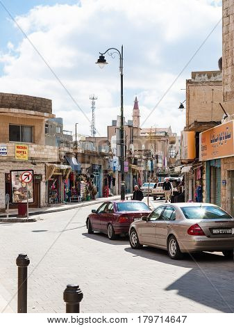 Street With Shops In Madaba City In Winter
