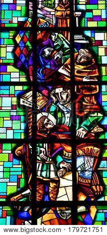 Eguisheim France - july 23 2016 : stained glass window of the saint Pierre saint Paul church