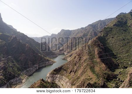 View of the Parralillo dam and the lake, Gran Canaria