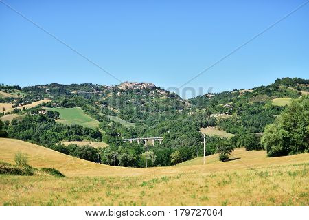 Countryside panorama and far view to Urbino Italy.