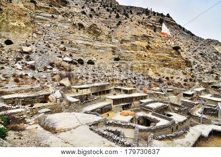 Marpha small town in Lower Mustang area Annapurna circuit trekking trail Nepal
