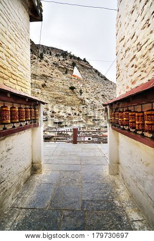 Marpha small town in Lower Mustang area Annapurna circuit trekking trail Nepal