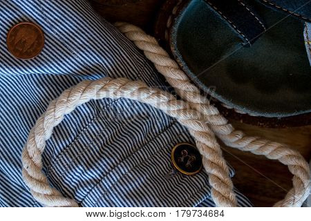 clothing from natural materials for travel  and white twisted linen cord