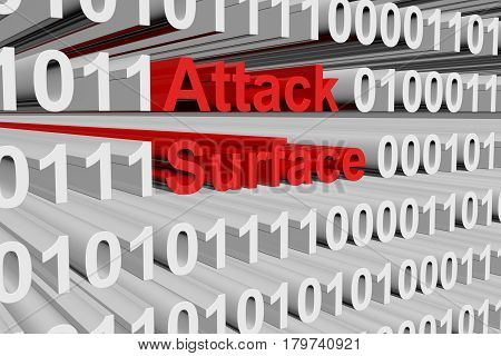 Attack surface in the form of binary code, 3D illustration