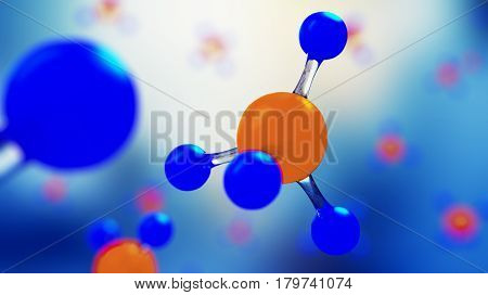 3d illustration of molecule model. Science or medical background with molecules and atoms.