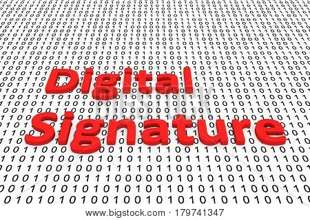 Digital Signature in the form of binary code, 3D illustration