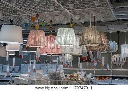 Moscow, Russia - March 23, 2017: Home Depot Lighting Department In Ikea