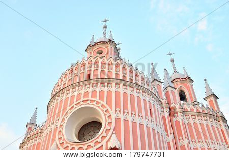 The Church of the Nativity of St. John the Baptist is a functioning Orthodox church in St. Petersburg an architectural monument in the style of pseudo-gothic Russia.