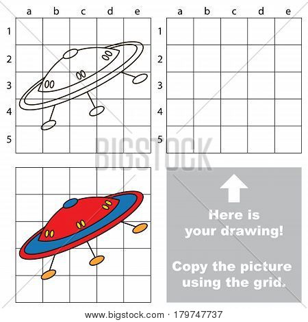 Copy the picture using grid lines, the simple educational game for preschool children education with easy gaming level, the kid drawing game with Funny Flying UFO Sauser