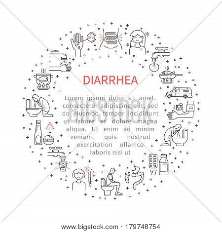 Diarrhea. Causes, symptoms and treatment. Vector artwork in a linear style.