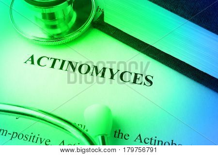 Document with diagnosis actinomyces in a hospital.