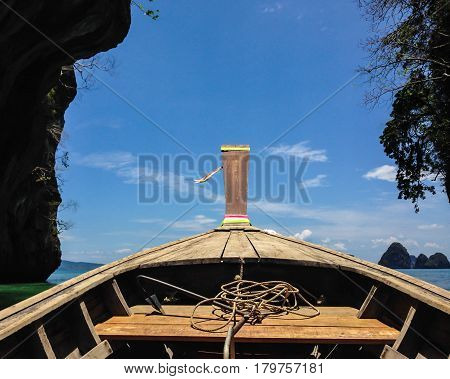 Long Boat Tranditional With Rope And Anchor Of Krabi, Thailand
