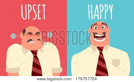 Happy and angry man. Flat style modern vector illustration.