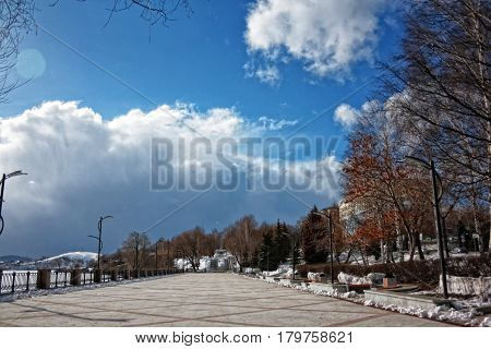 The view from the city pond embankment early spring Nizhniy Tagil Sverdlovsk Region Ural