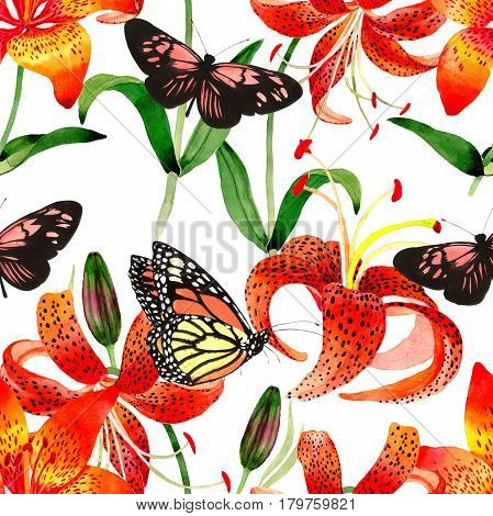 Wildflower leopard lily flower pattern in a watercolor style isolated.  Aquarelle wild flower for background, texture, wrapper pattern, frame or border.