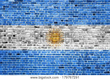 Flag of Argentina painted on brick wall