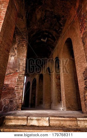 The Amphitheater of Santa Maria Capua Vetere, the second biggest roman amphitheater, tourist destination for cultural trips to Italy