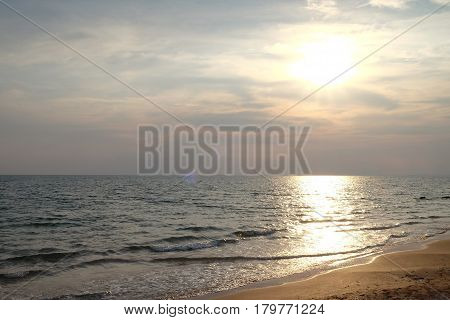 Landscape view of sunset at the beach in Chantaburi Thailand.