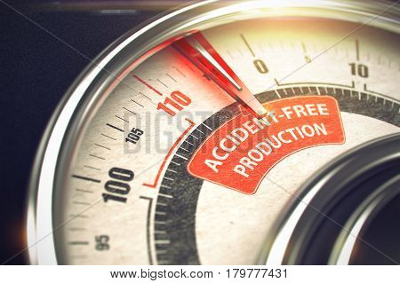 Accident-Free Production - Conceptual Dial with Red Caption on It. Horizontal image. 3D Illustration.